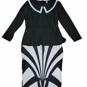 NEW Black and White Geometric Collared Dress sz S